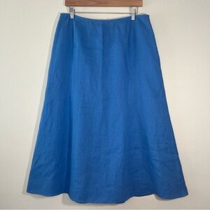 Talbots Blue Irish Linen Midi A-Line Skirt Fully Lined Side Zipper
